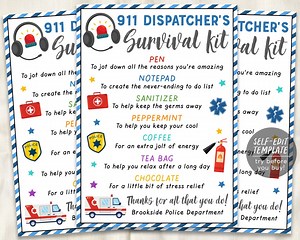 Emergency 911 Dispatcher Kit Gift Tags Editable Template, First Responder Medical Enforcement Appreciation Gift Tags, 911 Operator Thank You - Etsy