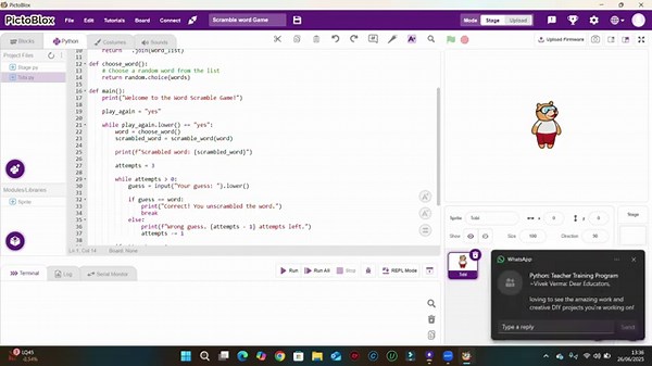 Scrambled Word Game | Python Editor | PictoBlox