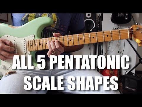 E Minor Pentatonic - All 5 Pentatonic Shapes - How to Solo Beginner Guitar Tutorial