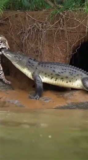 Jaguar catched crocodile's mouth #wildlife #animals #nature