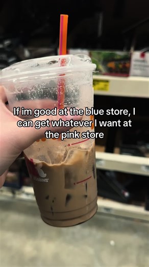 He gets me a coffee, we go to the blue store then I get what I want at the pink store