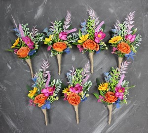 Orange Pink Sunflower Boutonniere, Colorful Wedding Buttonhole, Wildflower Pocket Flowers - Etsy