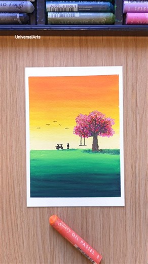 Easy Sunset Drawing using Oil Pastels #art #artshorts #oilpastel #drawingideas #oilpasteldrawing