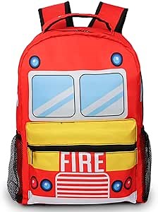 Firetruck Cartoon Backpack Fun and Functional Backpack for School Work and Travel 17 Inch (red)