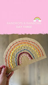 Welcome to Day 3 of my Raindrops & Rainbows 🌈 craft series. Sunshine would have seemed like a good idea but I did a sunshine craft on the weekend. Definitely didn't want to do anything rainy, so a rainbow craft seemed like a great option! I used some leftover cardboard and plotted out 7 lines for the rainbow. I used a Japanese hole punch to create the holes, & then found a mixture of rainbow coloured thread to create the curves. I used a mixture of thicknesses & styles from some simple thread, 