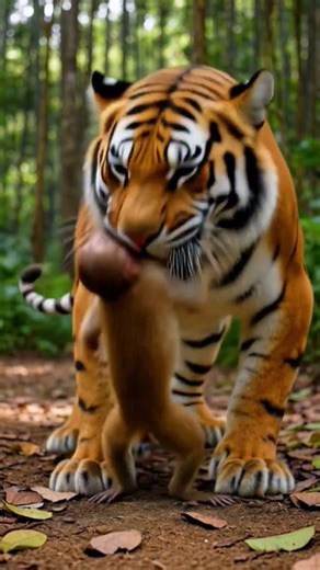 Tiger his eat the monkey babe🥶 #animals #attttitude