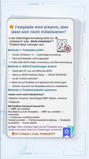 😨Festplatte wird erkannt, aber kann nicht initialisiert werden?#windows #problem #repairing #tipps