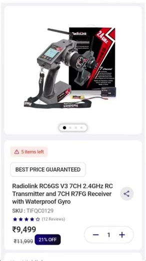 Radiolink RC6GS V3 7CH 2.4GHz RC Transmitter and 7CH R7FG Receiver with Waterproof Gyro