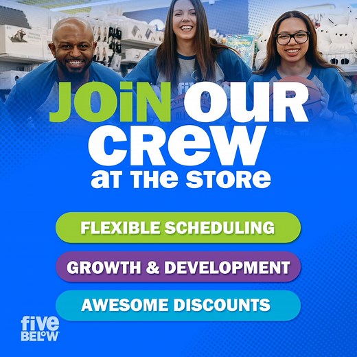join our wow crew! we are hiring for positions at a store near you! 💙 | Five Below