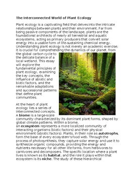 Plant Ecology Environmental Science Worksheet for SubPlan & Homework