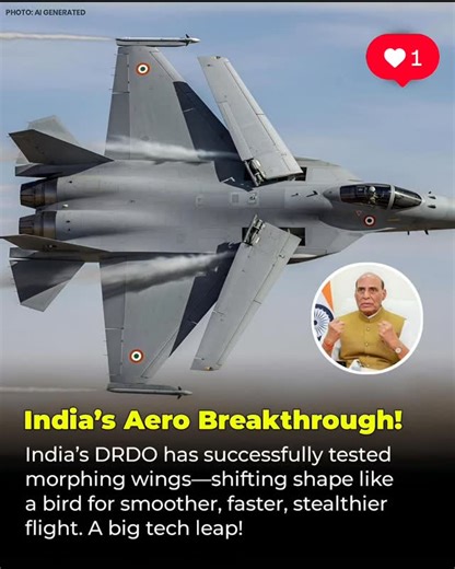 Bollywood Buzz Now on Instagram: "🇮🇳 A Proud Moment for India’s Future Air Power! ✈️✨ India’s DRDO has achieved an exciting milestone by successfully testing a small-scale morphing-wing technology prototype. This advanced tech allows parts of a wing to smoothly change shape during flight, similar to how a bird adjusts its wings. Only a few countries are working on this level of aerospace innovation, and India has now joined that group with this breakthrough. While this is an early-stage test,