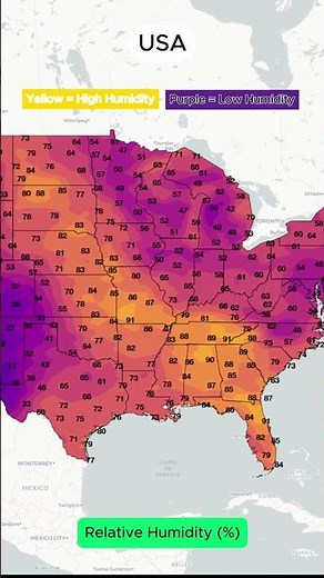 Moist Air Loaded Across The U.S. 💦🌡️🥵 Today’s Humidity Map #Weather #Humidity #Muggy #Forecast #USA