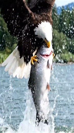 Incredible Precision! Bald Eagle Grabs Salmon From Rushing River 🦅🐟