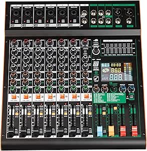 Depusheng TG8 professional dj audio mixer 8 channel input and dual group output with 99-bit dps reverb chip bluetooth usb recording and mp3 playback suitable for stage, bar, recording studio