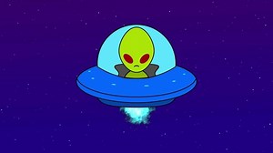 Download Alien in Blue UFO Flying Through Space for free