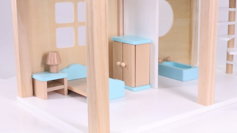 Wooden Dollhouse for Kids Girls, Toy Gift for 3 4 5 6 Years Old, 2 Story with 16-Piece Furnitures, Easy to Assemble Doll House Toy, Blue