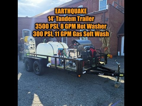 EARTHQUAKE: 14’ Mobile Wash Trailer - 3500 PSI, 8 GPM Hot Washer & 300 PSI, 11 GPM Gas Soft Wash