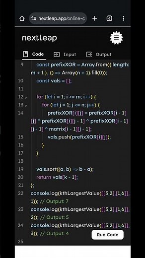 JavaScript Solution: K-th Largest XOR Coordinate Value | LeetCode | Efficient Prefix XOR Explained