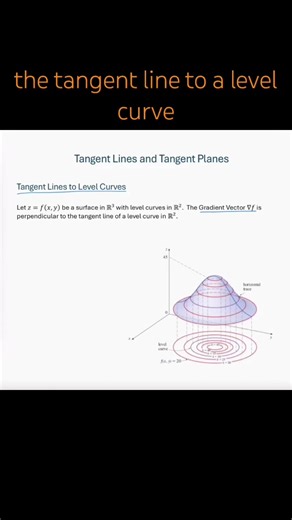 This video discusses the fact that the gradient vector is perpendicular to the tangent line for a level curve in 2D and is perpendicular to a tangent plane on a level surface. Then, an example that uses the gradient vector as the normal vector needed to find the equation of a tangent plane. With a 3D image to conceptualize the findings. #math #mathconcepts #calculus #tangentplane #gradientvector
