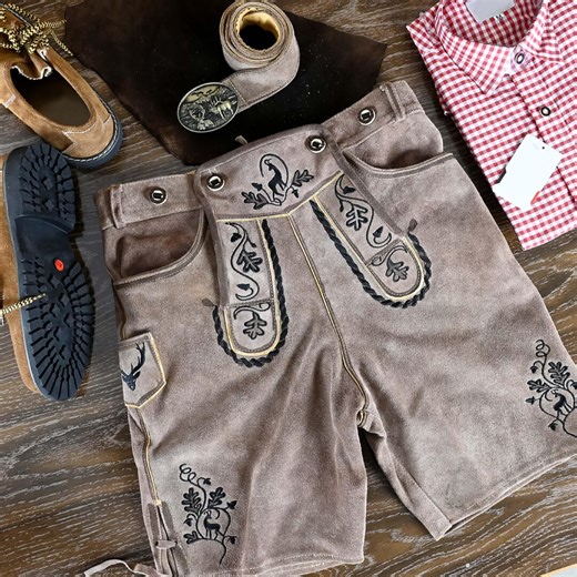 Men’s Suede Lederhosen | Bavarian Oktoberfest Costume With Belt | Triple-tone Peach-brown-skin Suede | Christmas Gift | - Etsy