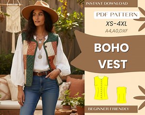 Boho Quilted Vest Sewing Pattern: Patchwork Waistcoat XS-4XL (PDF Pattern) - Etsy