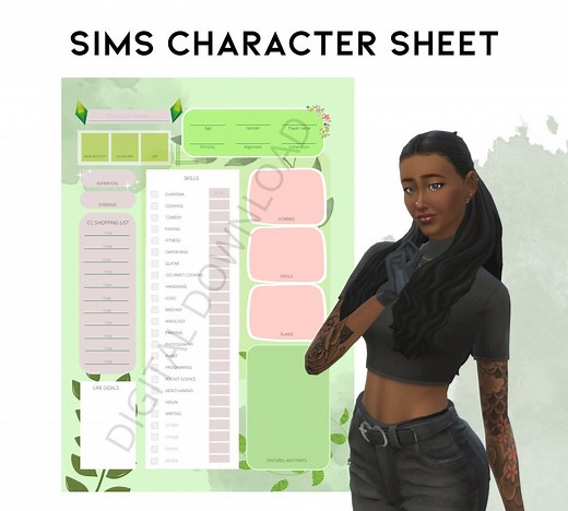 Printable Sims Character Sheet. Unfold Your Character and Their Background! - Etsy