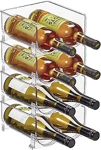 mDesign Stackable Plastic 2 Bottle Refrigerator Wine Rack - Kitchen Storage Organizer Holder for Storing Champagne, Wine, and Water Bottles - Stacking Wine Bottle Organizer for Fridge - 4 Pack - Clear