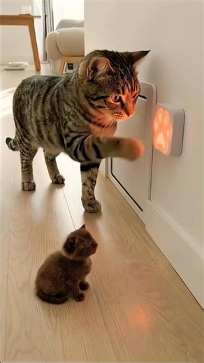 Mama Cat Teaches Tiny Kitten The Smart Door Trick #cute #kitten #pets