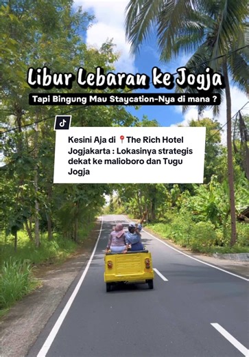 Kesini Aja di 📍The Rich Hotel Jogjakarta : Lokasinya strategis dekat ke malioboro dan Tugu Jogja udah gitu harganya Affordable bgt . Booking hotel ini lewat Tiktok lebih murah caranya Gampang banget : • Tinggal Klik Tag Lokasi yang ada di pojok kiri bawah tiktok • ⁠Lalu pilih tipe kamar dan Tangga Kedatangan nya • Jangan lupa masukan kode voucher “AGDTTID” untuk mendapatkan diskon tambahan 10% dari merchant Agoda yahh • ⁠Tinggal Bayar dan Check in Aja langsung Staycation Seru deh Gimana mudahka