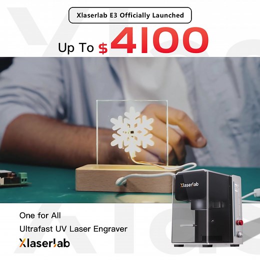 💥 One UV laser that does it all — Fiber-, MOPA-, Diode-, and CO₂-level engraving, right from your desktop. Engrave inside crystal. Mark across curves. The E3 delivers 0.005mm precision and over 200 color possibilities — all in one compact machine. Precision. Color. Speed. Meet the new E3 — your creativity deserves nothing less. | XLaserlab Laser