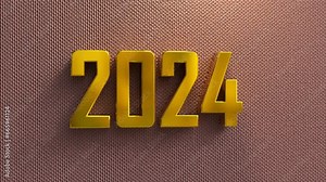 happy new year 2024 gold text 3d animation