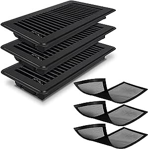 4 x 10 Floor Register, Black Floor Vent Covers for Home Floor, Adjustable Air Vent Covers Home Sidewall Vent Office or Ceiling Vent - Heavy Duty Steel Walkable Floor Vents - 3 Pack
