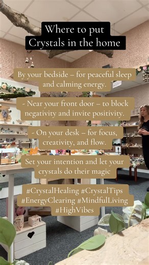3 places to keep your crystals✨ 💤 By your bedside – for peaceful sleep and calming energy. 🚪 Near your front door – to block negativity and invite positivity. 💻 On your desk – for focus, creativity, and flow. Set your intention and let your crystals do their magic 💎🌙 #CrystalHealing #CrystalTips #EnergyClearing #MindfulLiving #HighVibes | Crystal Studio Uk
