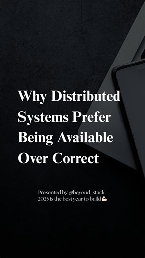Beyond Stack on Instagram: "At internet scale, perfection is expensive. When networks split and clocks drift, systems must choose between being right and being reachable. Most choose availability because a temporarily wrong answer is better than no answer at all. That decision is why global systems stay online when everything underneath them is breaking. . . . . . Brought to you by @beyond_stack . . . [beyond stack, AI revolution, Instagram growth, IgReach, Explore, Instagram Hacks, Cloud Comput
