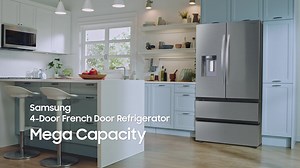 The Samsung® Mega Capacity 4-Door French Door Refrigerator stores more groceries with extra room thanks to its innovate interior design! ✨ | Appliance Corner Inc