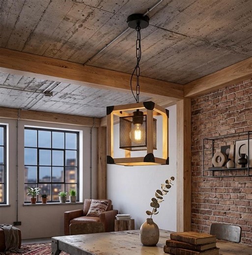 Square Wood Pendant Light: Rustic Farmhouse Ceiling Fixture - Etsy