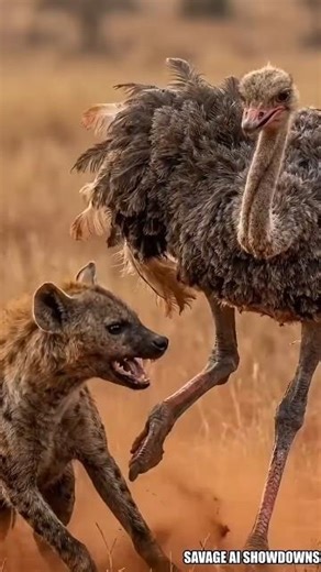 ⚡ Ostrich Kicks Hyena Into Chaos! 🦩🐺 – Epic Predator vs Speed Showdown #Shorts