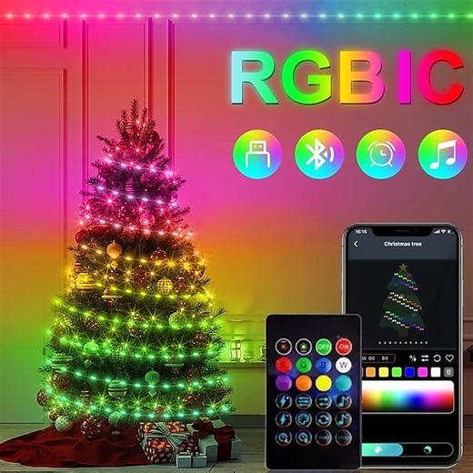 RGB LED Magic String Lights APP-Controlled, USB String Fairy Lights with Remote, Bluetooth Music Sync for Outdoor , Wedding, Birthday & Party Decor 20