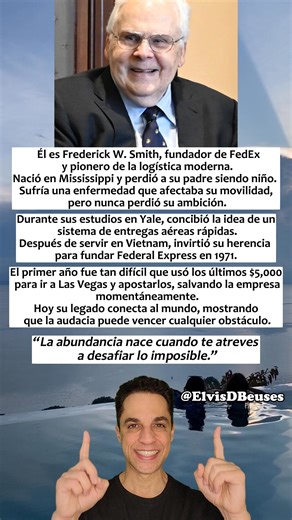 Él es Frederick W. Smith, el visionario que fundó FedEx y revolucionó la logística moderna. Nació en Mississippi, perdió a su padre de niño y enfrentó una enfermedad que afectaba su movilidad. Pero nada detuvo su ambición. Mientras estudiaba en Yale, ideó un sistema de entregas aéreas rápidas. Tras servir en Vietnam, invirtió su herencia y fundó Federal Express en 1971. En el primer año, con la empresa al borde del colapso, apostó los últimos $5,000 en Las Vegas… y ganó. Ese momento crítico salv