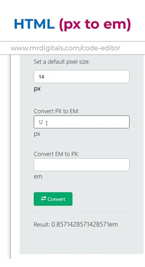 Pixel to Em Converter #htmltutorial #programming #coding