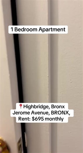 1 Bedroom Apartment in Bronx 📍Highbridge, Bronx Jerome Avenue, BRONX, NY 10452 Rent: $695 monthly Laundry Rent stabilized Elevator Pets allowed Convenient access to public transportation Please reach out to tap my bio send me screenshot of the apt that got your attention or more information ℹ️ #realestate #brooklyn #apartment #nycbuildings #reelsinstagram