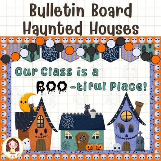 Haunted Houses Halloween Bulletin Board Kit | Printable Digital Download