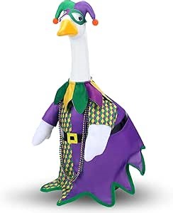 Mardi Gras Jester Outfit Goose Clothes for 23 High Cement or Plastic Lawn Porch Lawn Garden Goose Costume Clothing