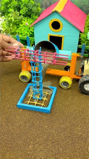 😱 Amazing Mini Tractor Making Cement Pillar | DIY Real Working Construction Machine 🚜 #shorts