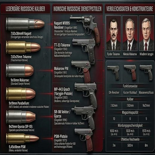 Beliebte Russische Pistolen-Kaliber & Legendäre Waffen | Makarov, Tokarev, Nagant