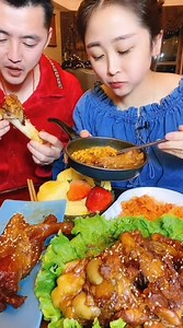 Super Delicious...! She Eating with husband and son a lot of Pork Food, Chicken Food, and blood sausage #FoodAMSR | Food ASMR