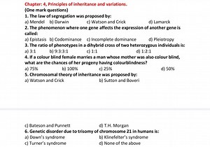 Chapter 4: Principles of Inheritance and Variations(One mark q... | Filo