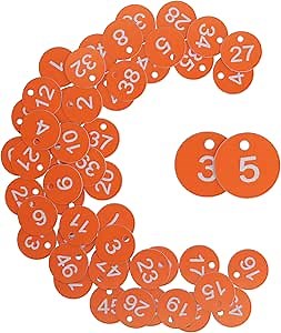 StayMax Plastic ID Number Tags Engraved Tags Key Tags Without Key Rings (1-50, Orange)