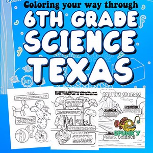 6th Grade TEKS-based Year Bundle- 63 One-Pager Science Coloring Pages