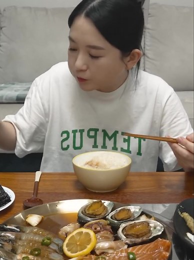 101K views · 1.6K reactions | Real Mukbang_) So Delicious Marinated Seafood (Salmon, Shrimp, Octopus, Abalone) ☆ Pot rice | Mubang Show | Facebook